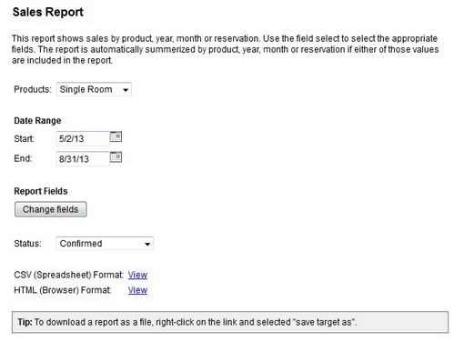 Sales report options